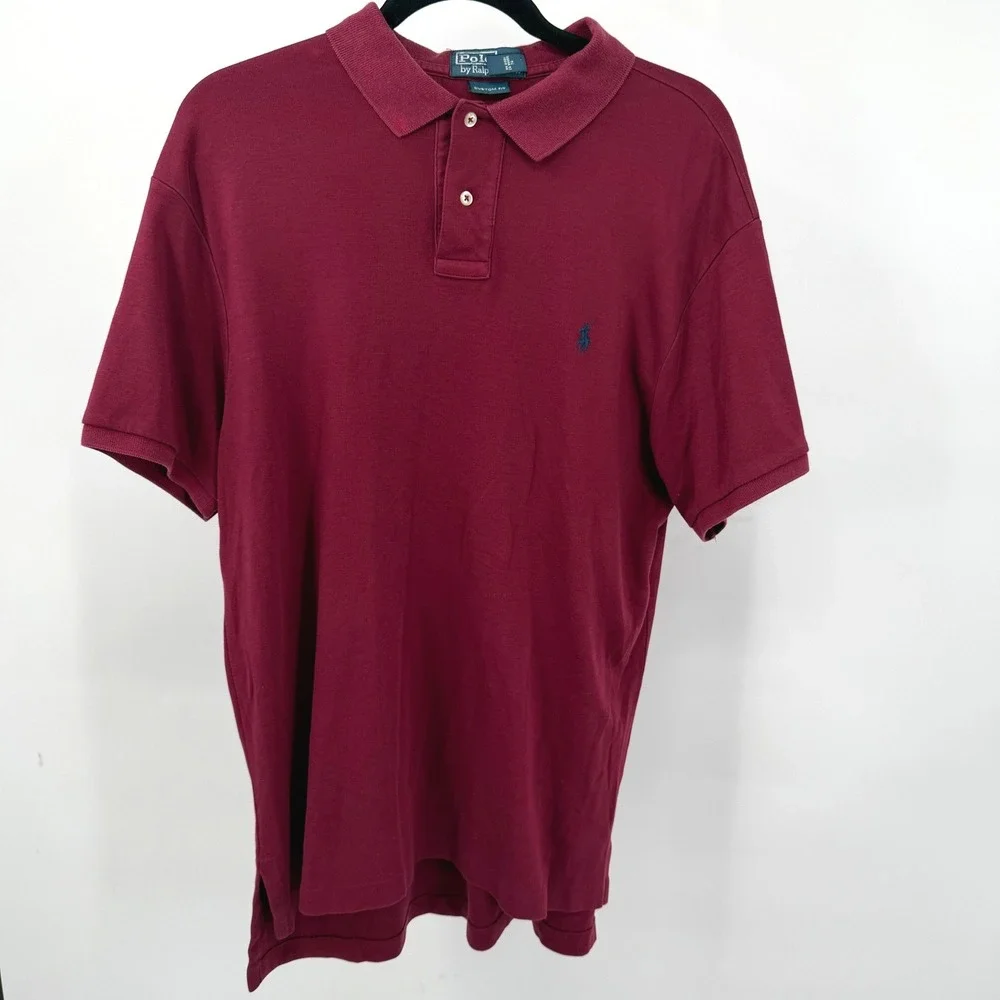 Polo Ralph Lauren Mens L Polo Shirt Burgundy Custom Fit Short Sleeve